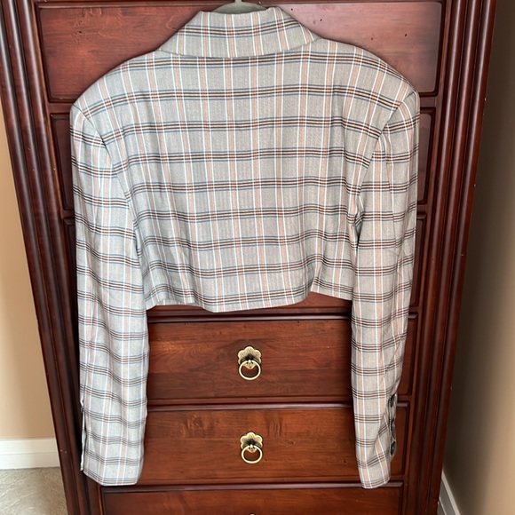 For Love and Lemons Kym Crop Blazer Grey Plaid NWT - Picture 8 of 13